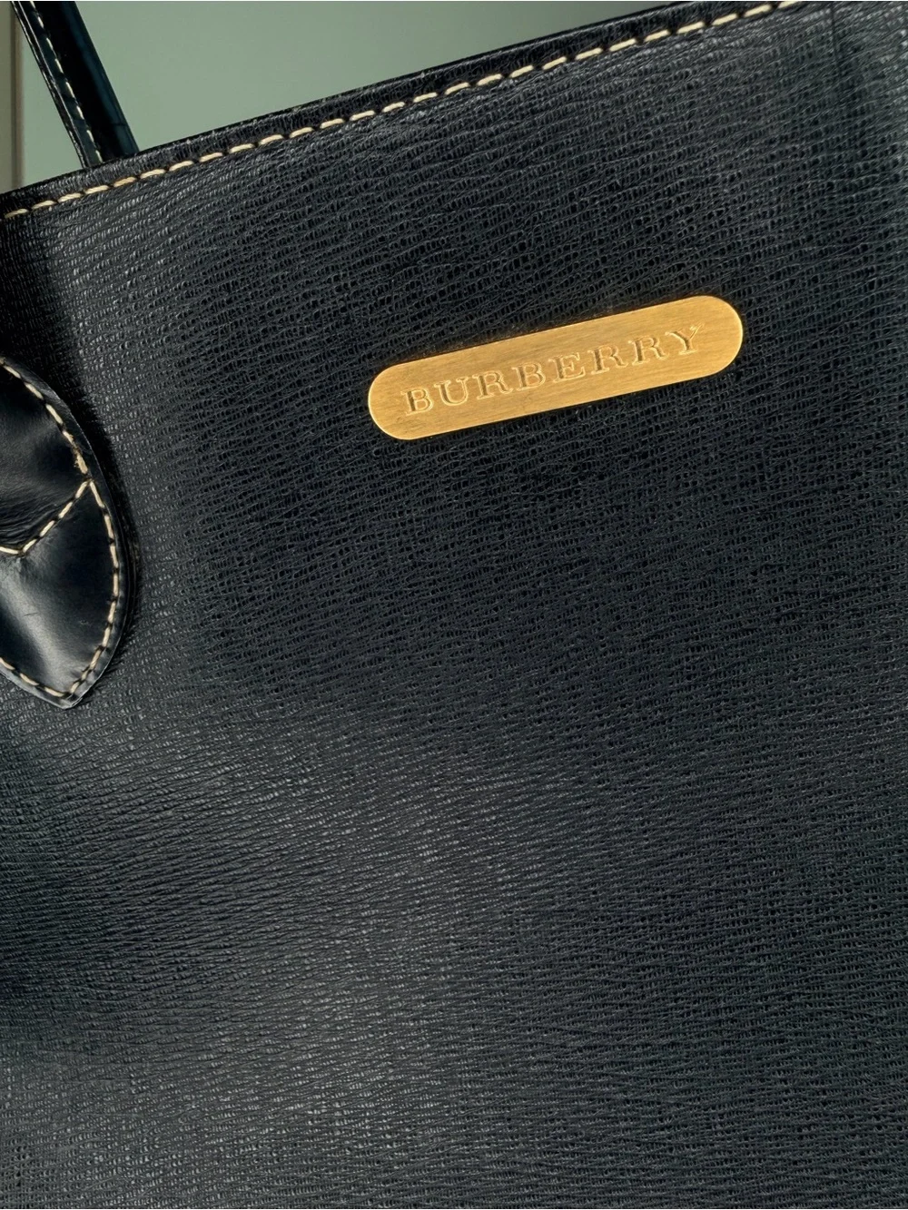 Vintage Burberry Black Leather Tote Bag